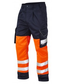 Leo Bideford Orange/Navy Polycotton Cargo Trousers  CT01-O/N High Visibility